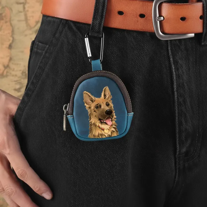 Custom Hand-Painted Pet Portrait Leather Bag Charm, Personalized Dog & Cat Keychain, Multi-Use Coin & Earbud Case