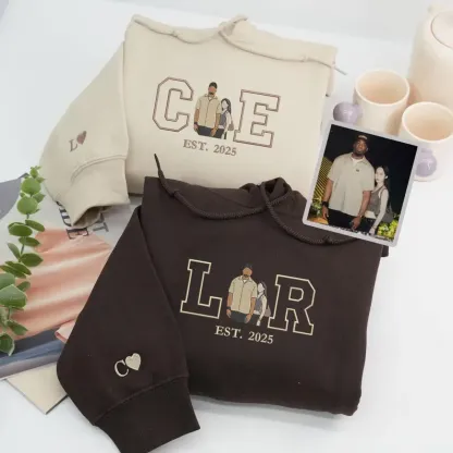 Forlovever Personalized Embroidered Photo Couple Initial Est Year Crewneck/Hoodie/T-shirt