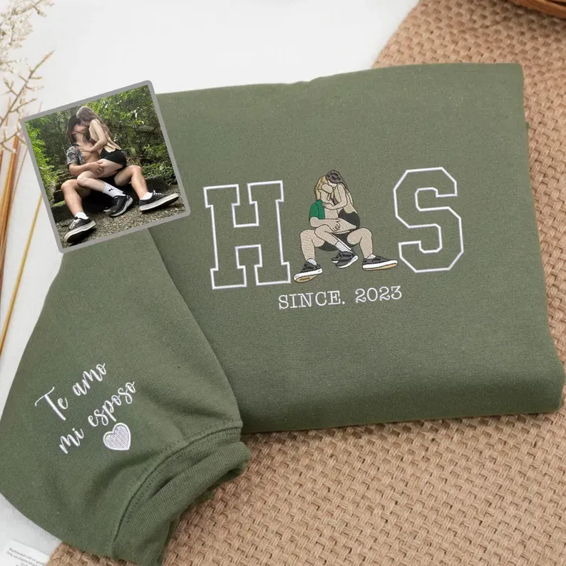 Personalized Embroidered Photo Couple LOVE Est Year Sweats