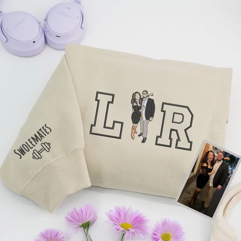 Forlovever Personalized Embroidered Photo Couple Initial Est Year Crewneck/Hoodie/T-shirt