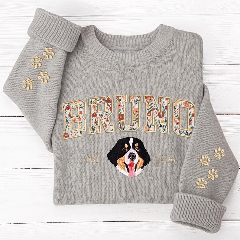 Custom Embroidered Dog Portrait Knit Sweater, Custom Pet Portrait Embroidered Sweatshirt, Pet Embroidered Sweatshirt, Embroidered Dog Hoodie