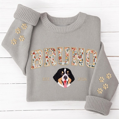 Custom Embroidered Dog Portrait Knit Sweater, Custom Pet Portrait Embroidered Sweatshirt, Pet Embroidered Sweatshirt, Embroidered Dog Hoodie