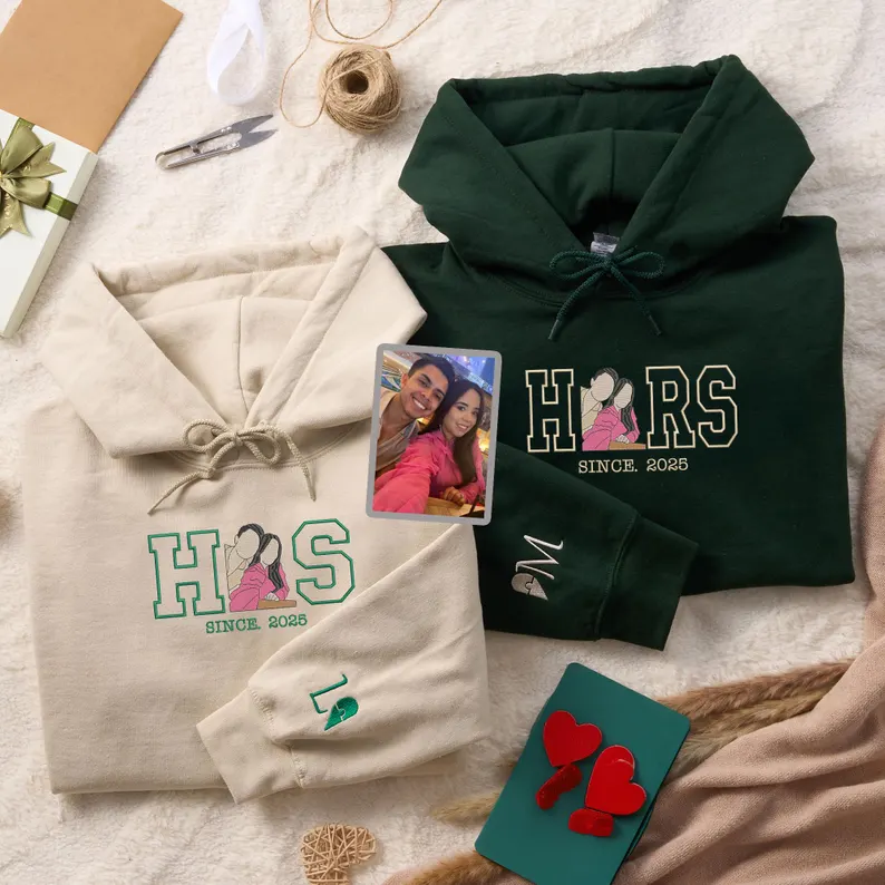 Personalized Embroidered Photo Couple LOVE Est Year Sweats