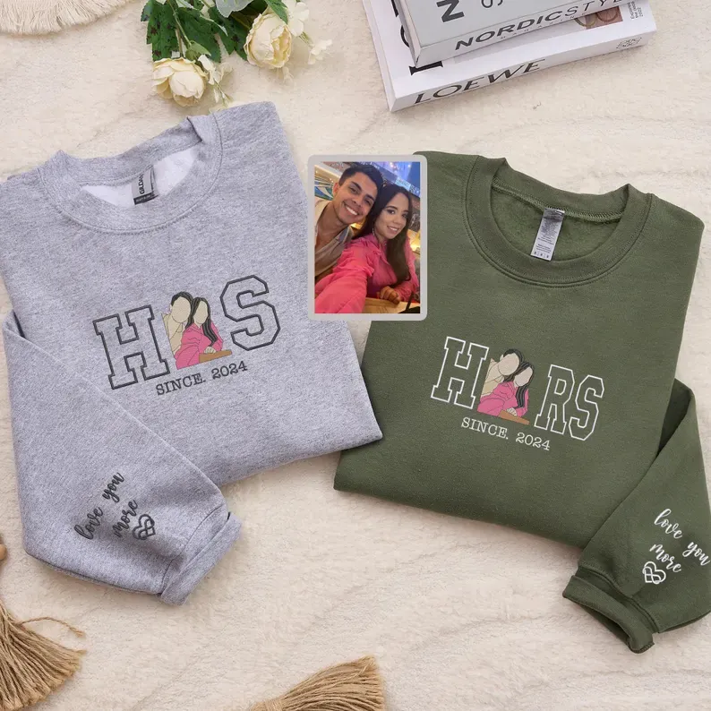Personalized Embroidered Photo Couple LOVE Est Year Sweats