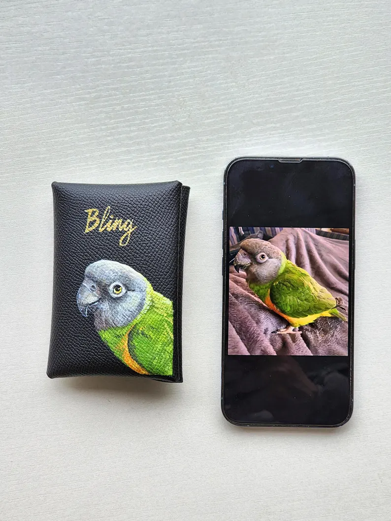 Custom Hand-Painted Pet Portrait Card Holder, Personalized Dog & Cat Wallet, Leather Card Case, Unique Pet Lover Gift