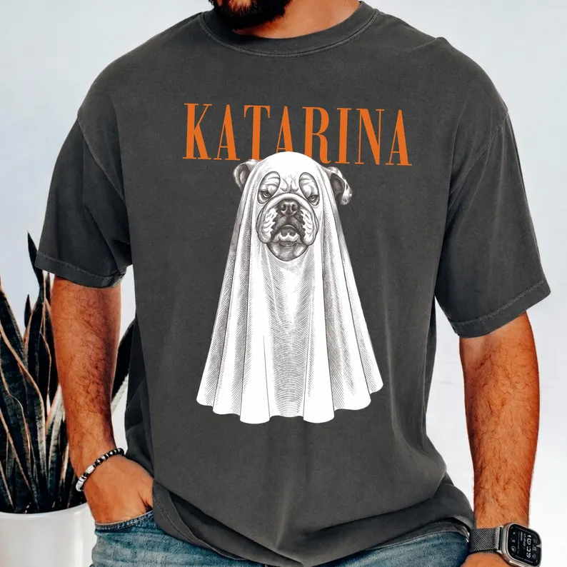 Custom Ghost Pet Shirt, Personalized Halloween Dog & Cat Photo Tee, Pet Ghost Portrait T-Shirt, Dog Mom & Cat Lover Gift