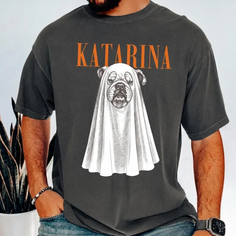 Custom Ghost Pet Shirt, Personalized Halloween Dog & Cat Photo Tee, Pet Ghost Portrait T-Shirt, Dog Mom & Cat Lover Gift