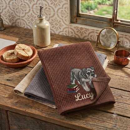 Custom Pet Embroidered Waffle Towel, Personalized Dog Cat Portrait Keepsake