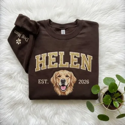 Custom Sequin Pet Embroidered Sweatshirt, Personalized Dog Portrait & Name, Sparkle Letter Design, Custom EST Year, Pet Lover Gift