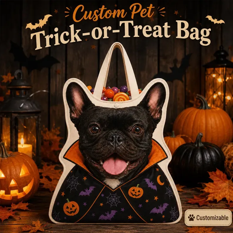 Personalized Pet Photo Trick-or-Treat Bag, Custom-Shaped Halloween Tote, Dog or Cat Gift