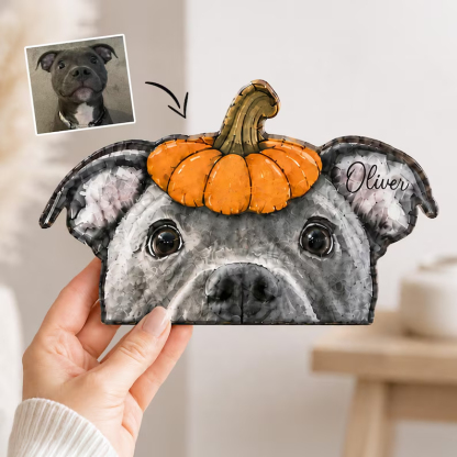 Custom Halloween Dog Portrait Wooden Block, Personalized Witch Dog Decor, Spooky Pet Lover Gift