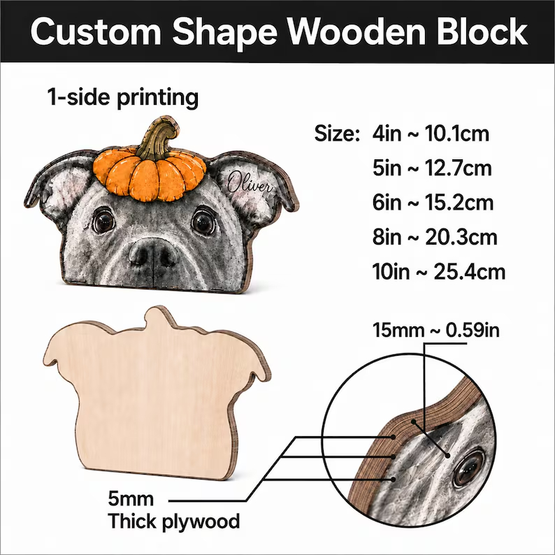 Custom Halloween Dog Portrait Wooden Block, Personalized Witch Dog Decor, Spooky Pet Lover Gift
