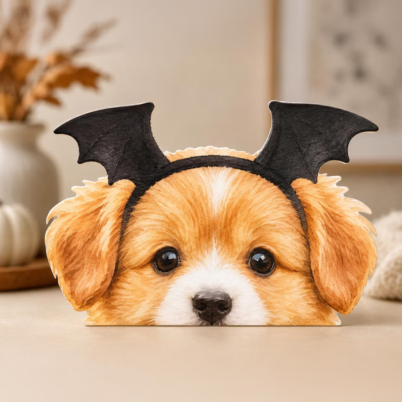 Custom Halloween Dog Portrait Wooden Block, Personalized Witch Dog Decor, Spooky Pet Lover Gift