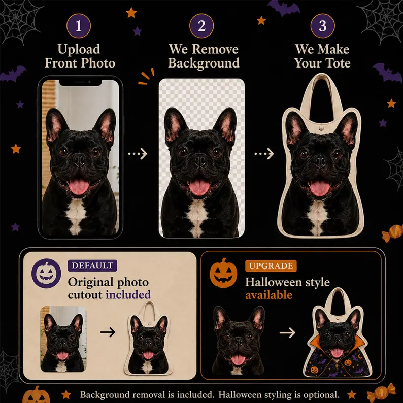 Personalized Pet Photo Trick-or-Treat Bag, Custom-Shaped Halloween Tote, Dog or Cat Gift