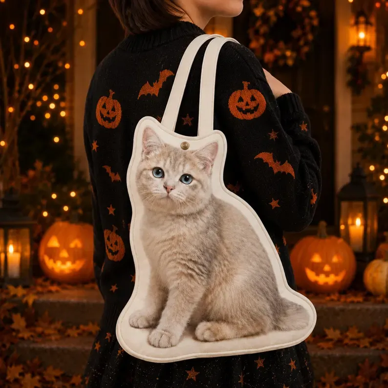 Personalized Pet Photo Trick-or-Treat Bag, Custom-Shaped Halloween Tote, Dog or Cat Gift