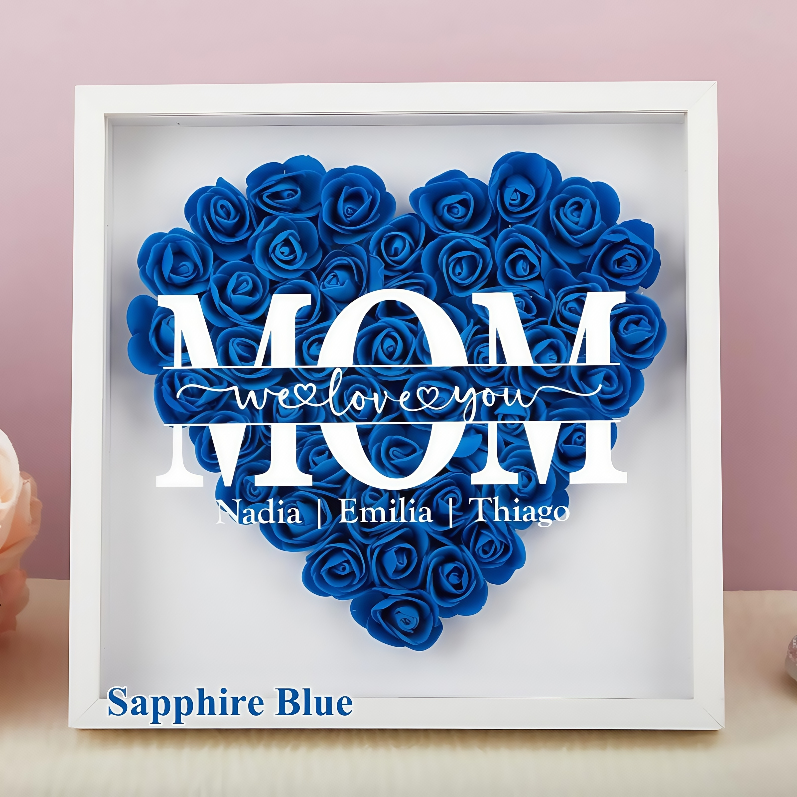 Mom/Grandma We Love You - Personalized Heart Shaped Flower Shadow Box-forlovever