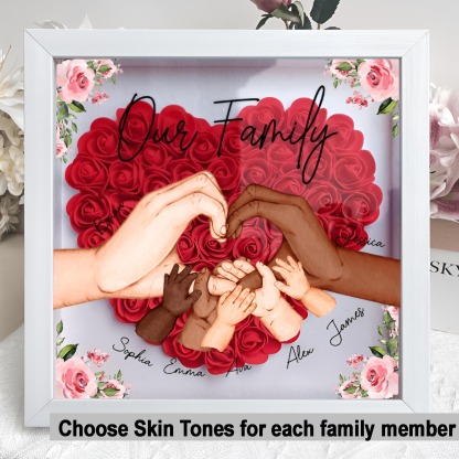 Personalized Flower Family Hands Shadow Box For Mom Gift,Mom Heart Flower Shadow Box,Flower Mother Day,Gift for Mom, Grandma Nana,Mommy-forlovever