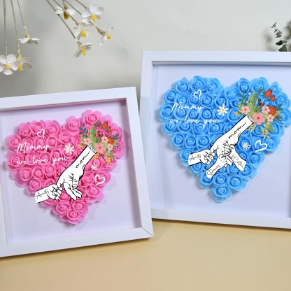 Personalized Flower Handprints Shadow Box For Mom Gift,Mom Heart Flower Shadow Box,Flower Mother Day,Gift for Mom, Grandma Nana, with Names-forlovever