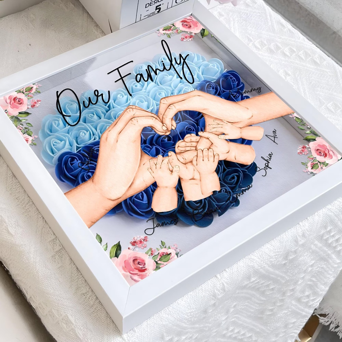 Personalized Flower Family Hands Shadow Box For Mom Gift,Mom Heart Flower Shadow Box,Flower Mother Day,Gift for Mom, Grandma Nana,Mommy-forlovever