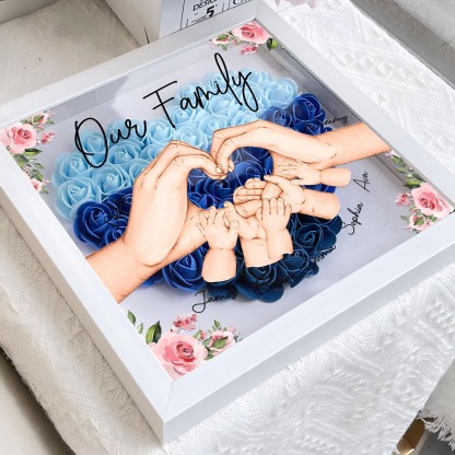 Personalized Flower Family Hands Shadow Box For Mom Gift,Mom Heart Flower Shadow Box,Flower Mother Day,Gift for Mom, Grandma Nana,Mommy-forlovever