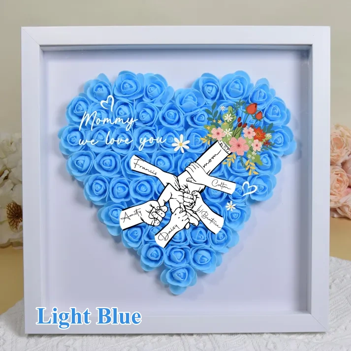 Personalized Flower Handprints Shadow Box For Mom Gift,Mom Heart Flower Shadow Box,Flower Mother Day,Gift for Mom, Grandma Nana, with Names-forlovever