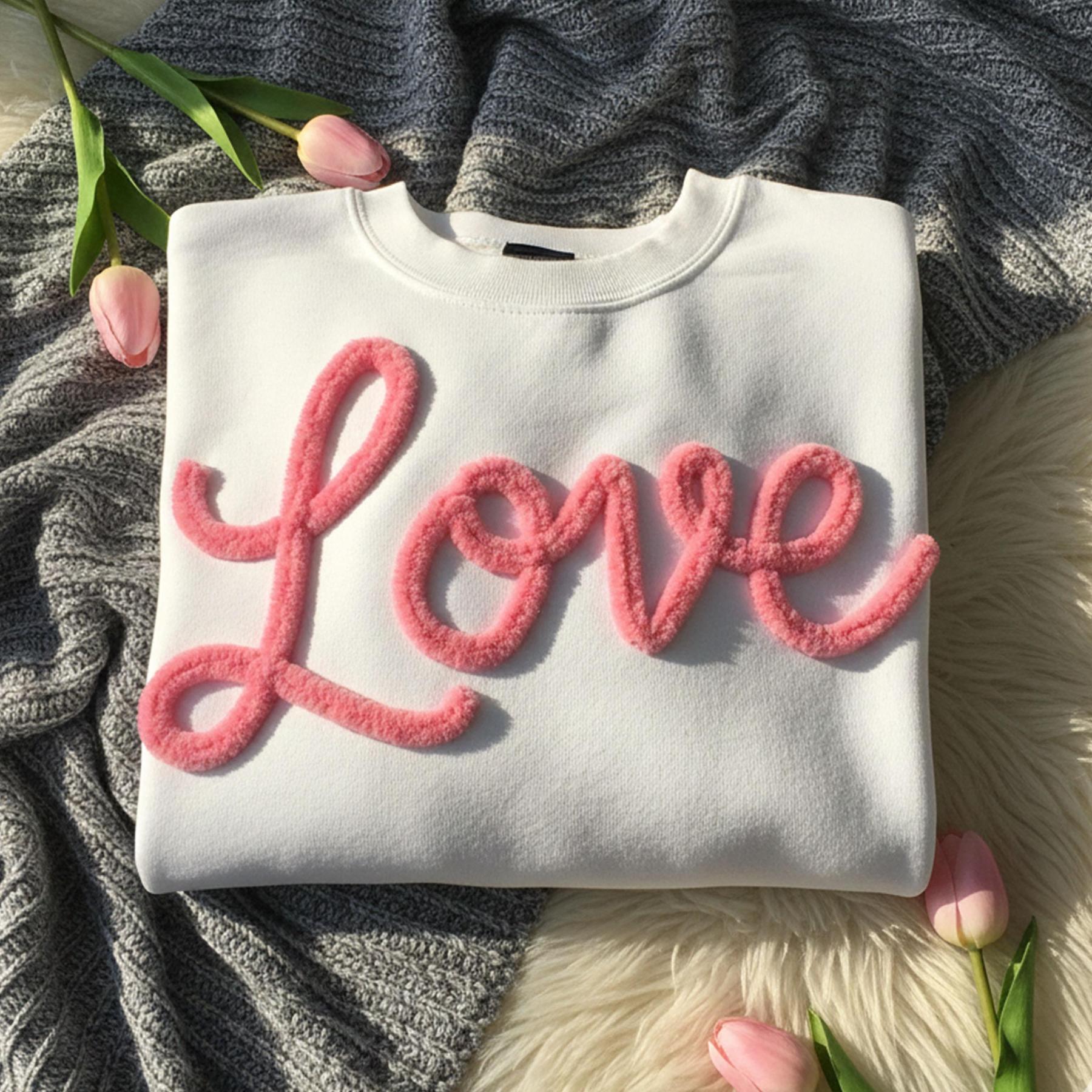 LOVE Yarn Embroidered Valentine's Day Sweatshirt, Anniversary Gift Chenille Sweater