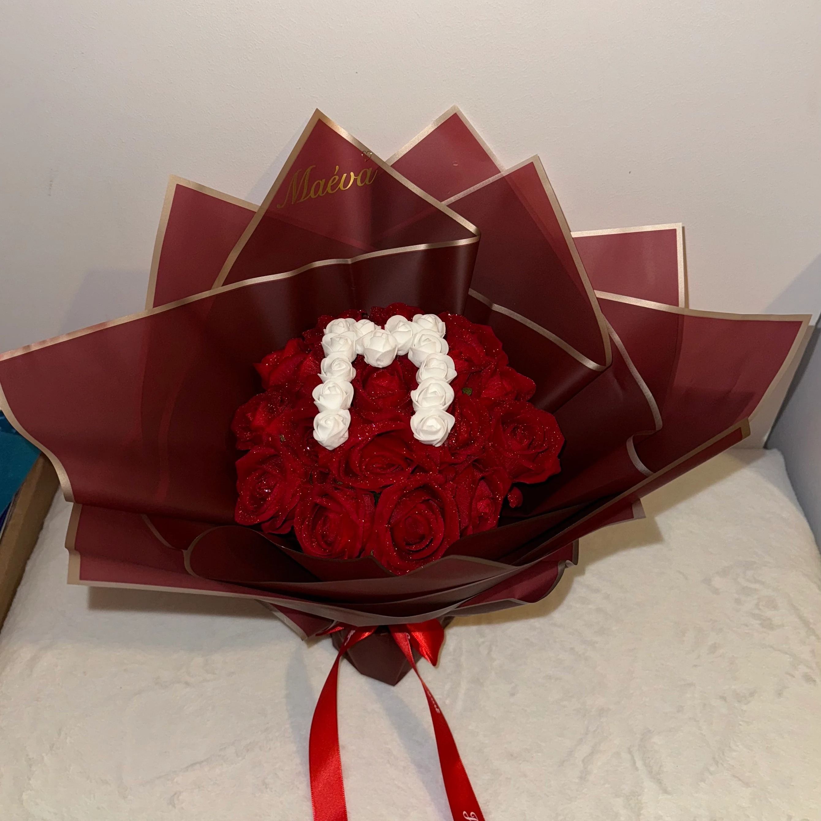 🎄💕Glitter Rose Bouquet💕Personalized Glittery initial Eternal Rose Bouquet-forlovever