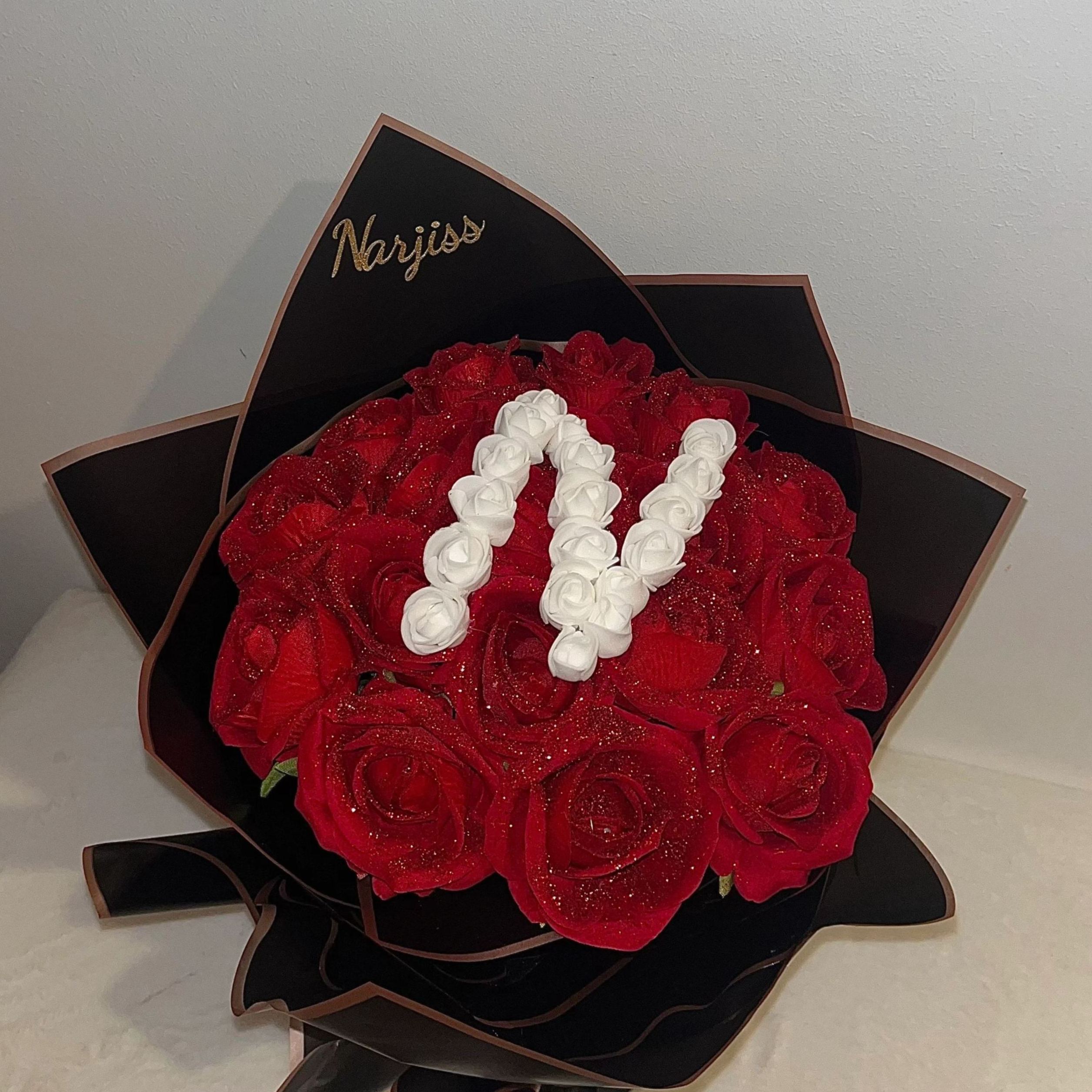 🎄💕Glitter Rose Bouquet💕Personalized Glittery initial Eternal Rose Bouquet-forlovever