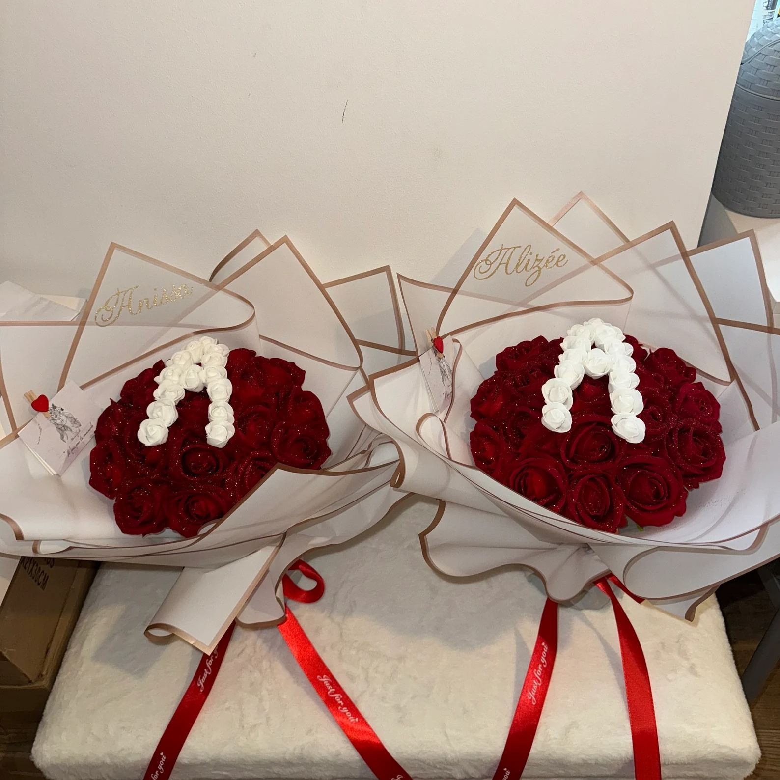 🎄💕Glitter Rose Bouquet💕Personalized Glittery initial Eternal Rose Bouquet-forlovever