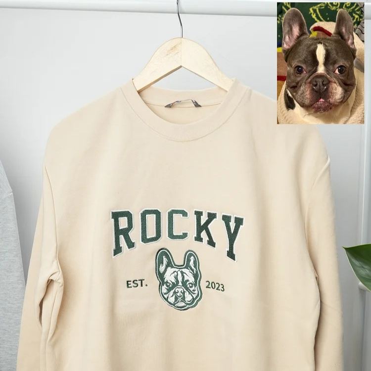 Personalized Embroidered Pet Sweatshirt with Portrait From Photo and Name, Gifts For Pet Owners