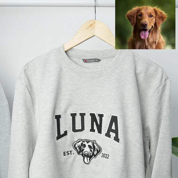 Personalized Embroidered Pet Sweatshirt with Portrait From Photo and Name, Gifts For Pet Owners
