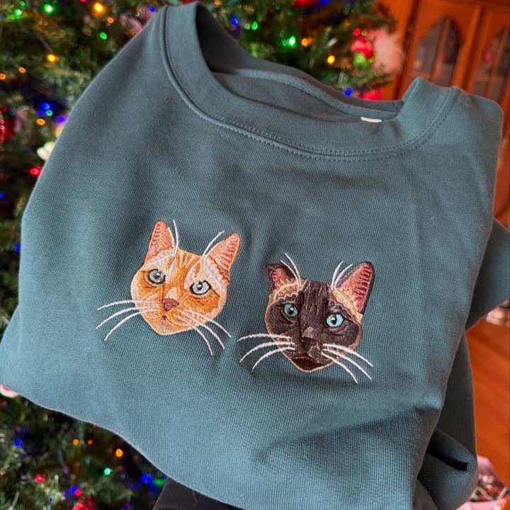 Custom Pet Face Portrait Embroidered Sweatshirt,Cat Mom Hoodie,Dog Mom Hoodie