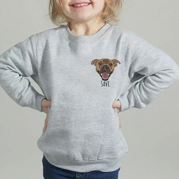 Custom Embroidered Pet Sweatshirt for Kids, Dog Embroidery, Personalized Kids Sweatshirt