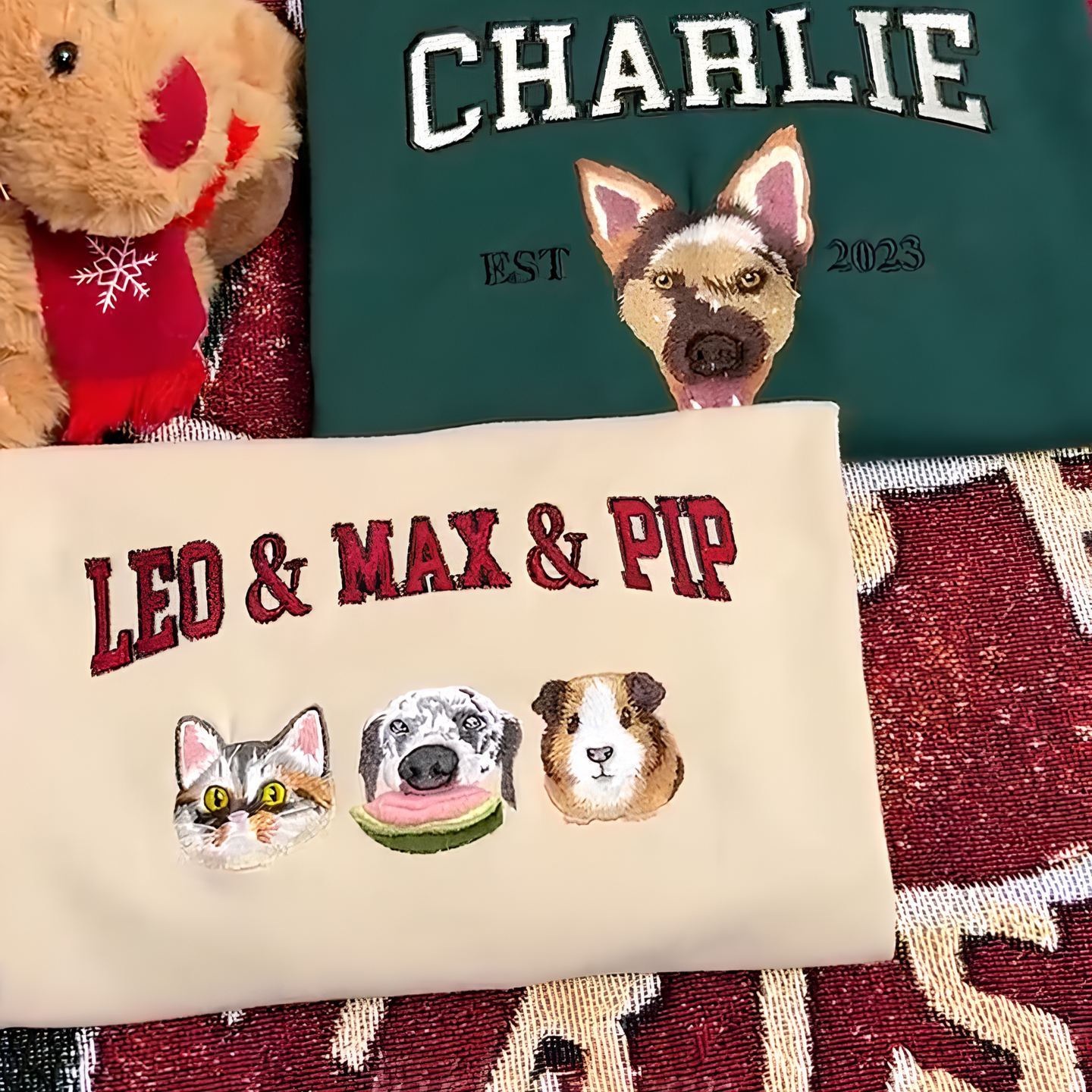 Custom Pet Photo Christmas Classic Embroidered Sweatshirt/Hoodie