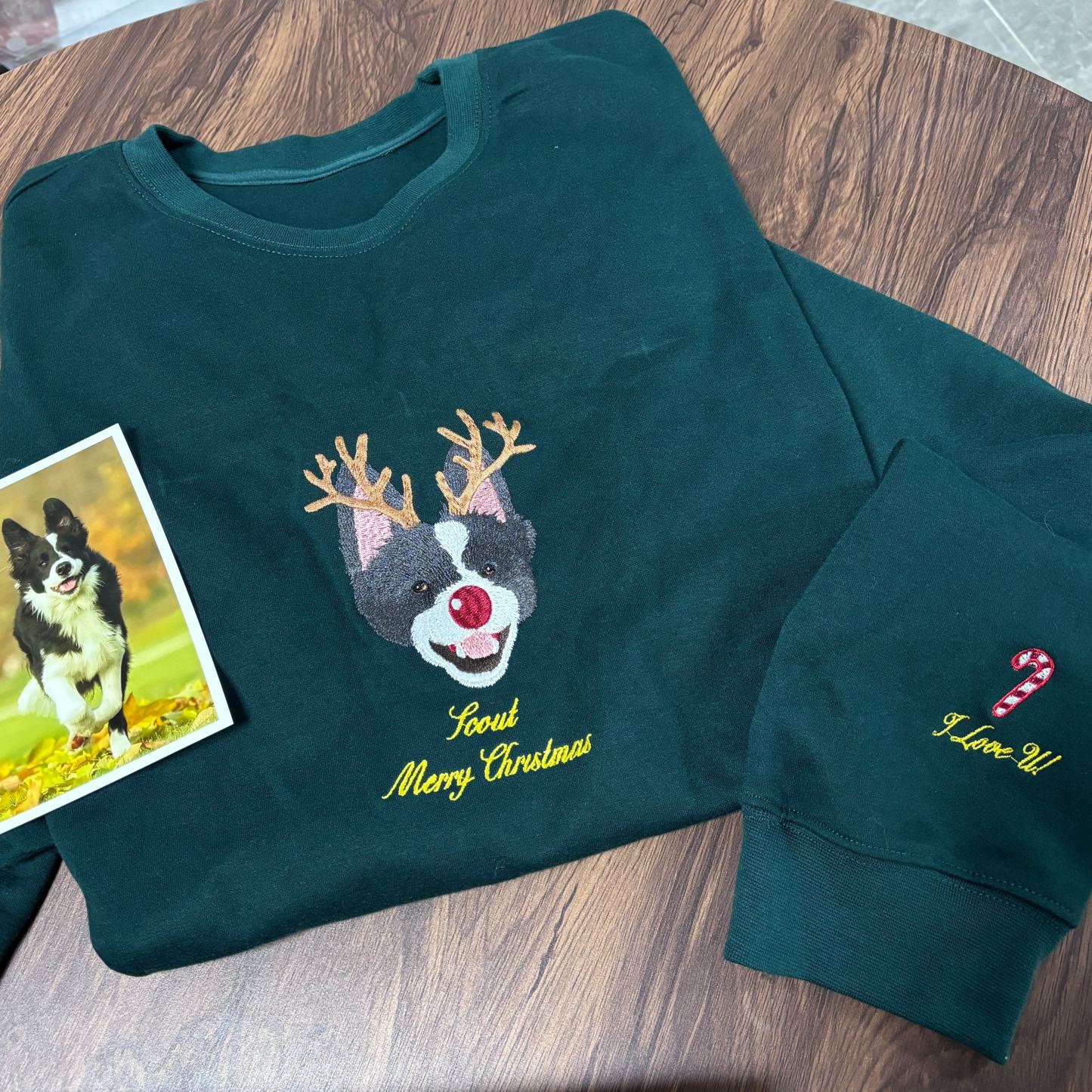 Custom Embroidered Pet Portrait Christmas Sweatshirt Hoodie Tee