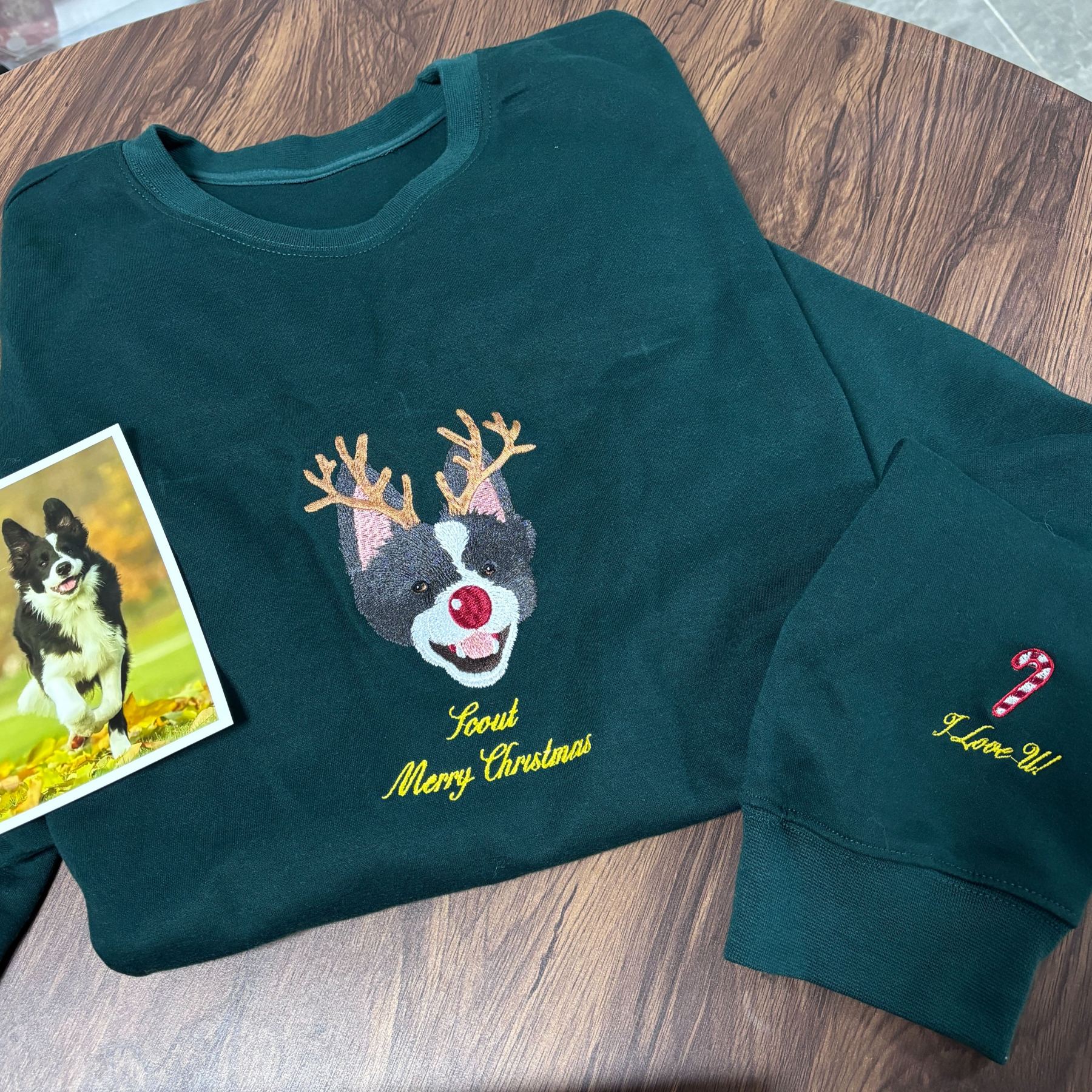 Custom Embroidered Pet Portrait Christmas Sweatshirt Hoodie Tee