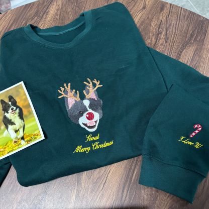 Custom Embroidered Pet Portrait Christmas Sweatshirt Hoodie Tee