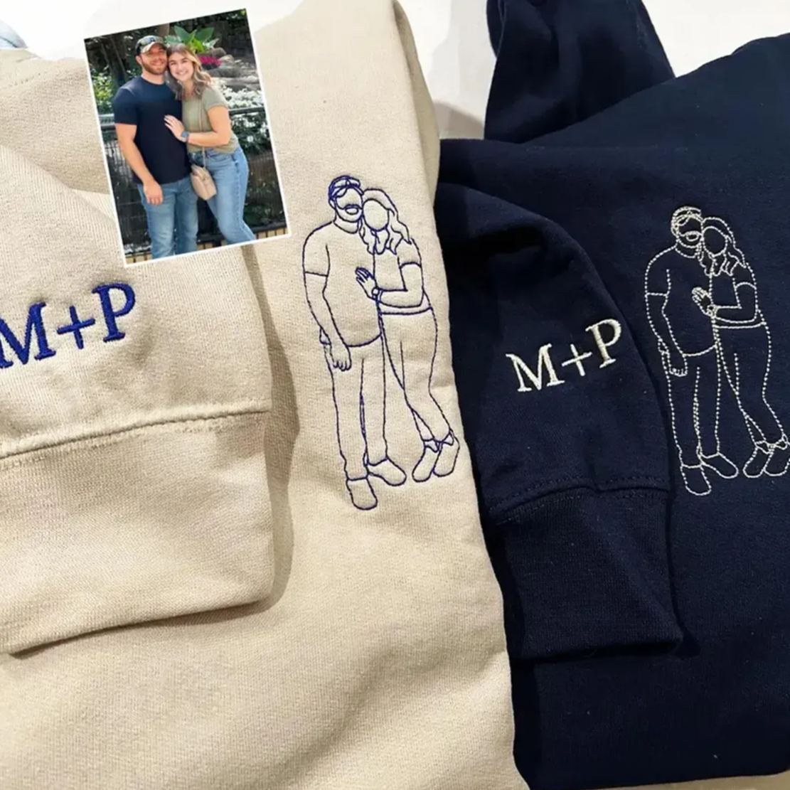 Forlovever Custom Christmas Photo Silhouette Embroidered T-Shirt Sweatshirt Hoodie