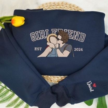 Forlovever Personalized Girlfriend & Boyfriend Embroidered Portrait from Photo Hoodie