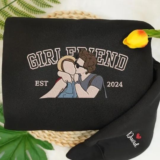 Forlovever Personalized Girlfriend & Boyfriend Embroidered Portrait from Photo Hoodie