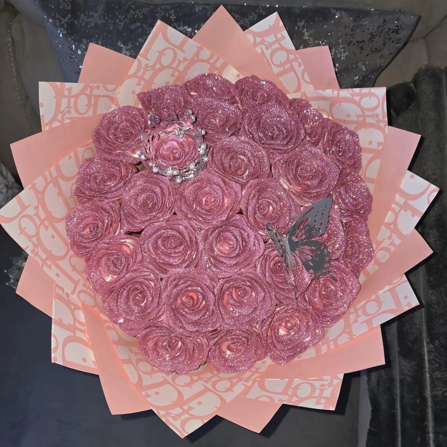 Pink Glitter Rose Bouquet-Couple Glitter Everlasting Rose Bouquet (Never Wither)