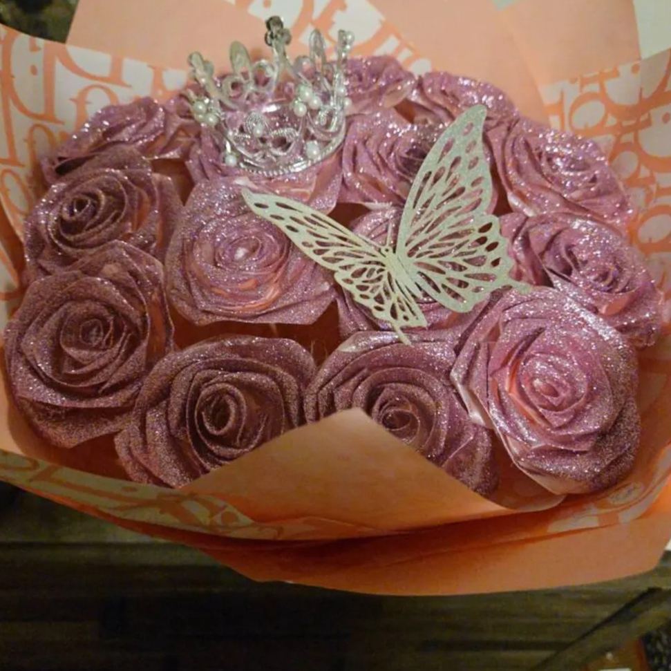 Pink Glitter Rose Bouquet-Couple Glitter Everlasting Rose Bouquet (Never Wither)