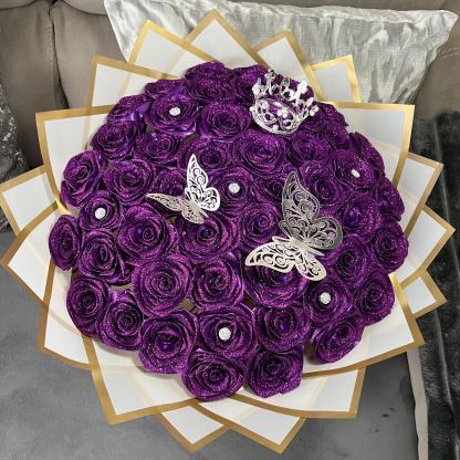 Purple Glitter Rose Bouquet-Couple Glitter Everlasting Rose Bouquet (Never Wither)