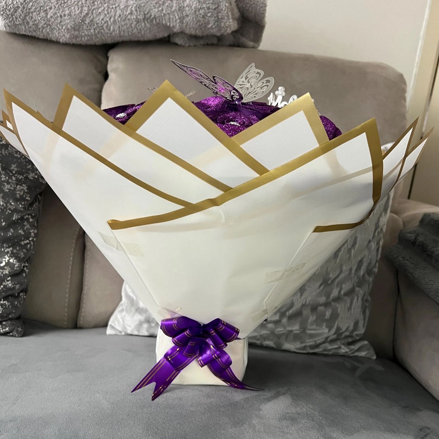 Purple Glitter Rose Bouquet-Couple Glitter Everlasting Rose Bouquet (Never Wither)