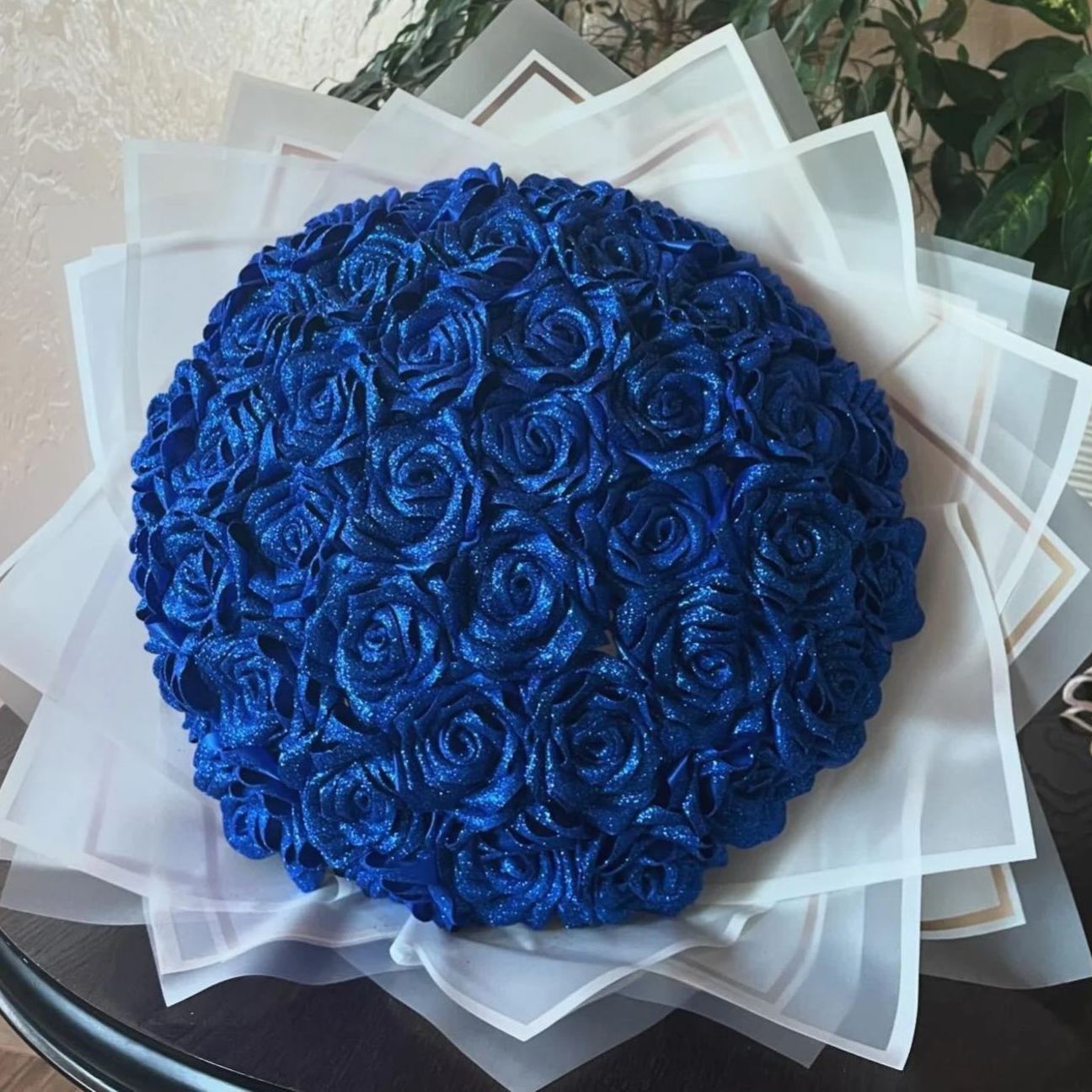Blue Glitter Rose Bouquet-Couple Glitter Everlasting Rose Bouquet (Never Wither)