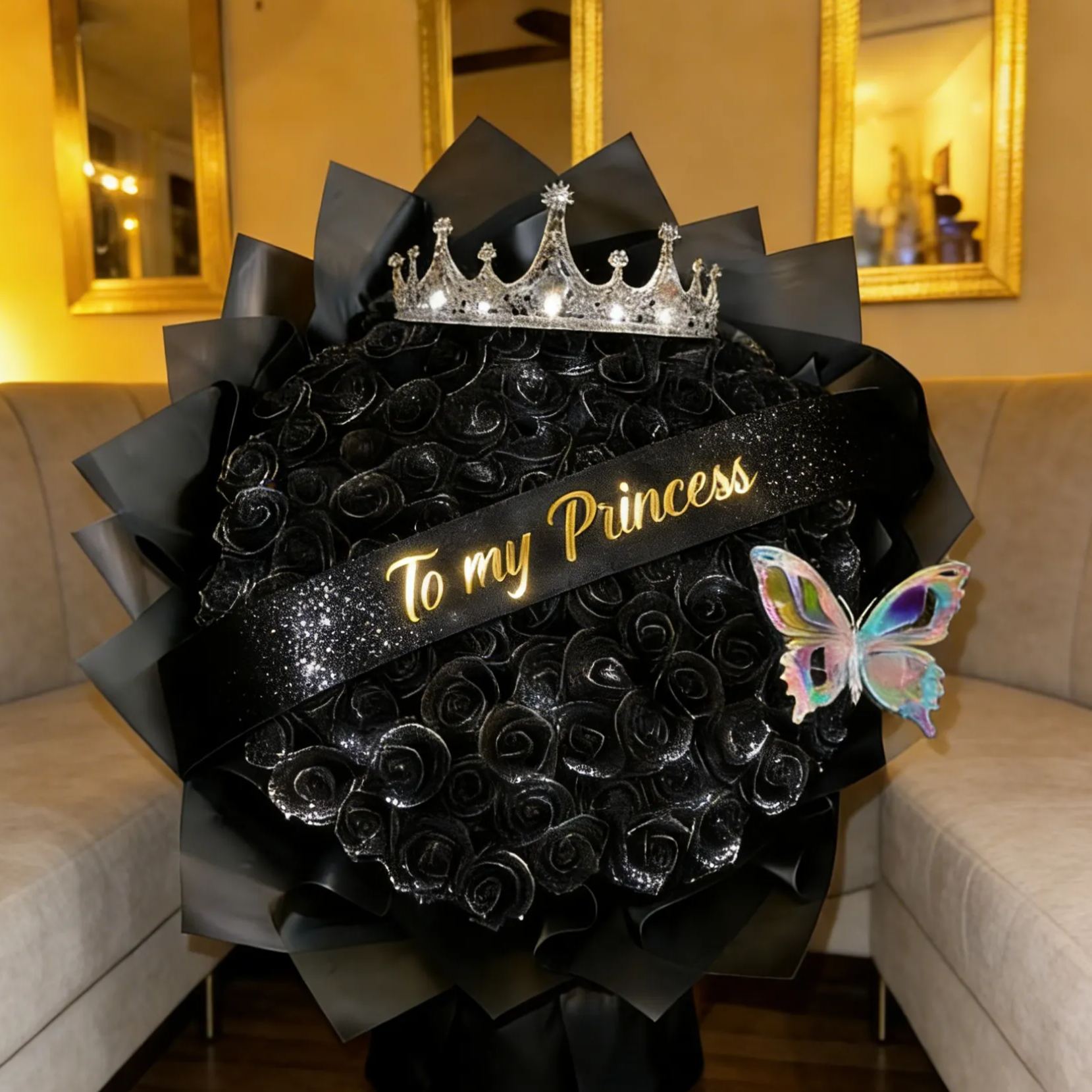 Black Glitter Rose Bouquet Couple Glitter Everlasting Rose Bouquet (Never Wither)