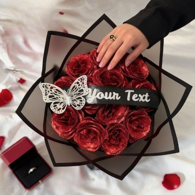 Red Glitter Rose Bouquet-Couple Glitter Everlasting Rose Bouquet (Never Wither)