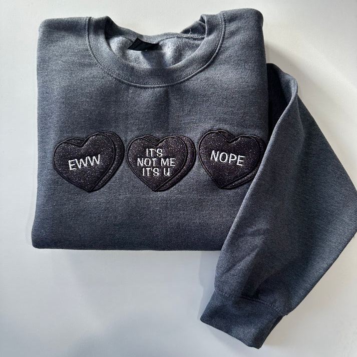 Sassy Valentine's Candy Hearts Embroidered Sweatshirt