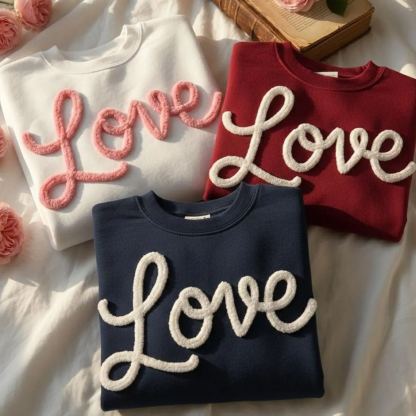 LOVE Yarn Embroidered Valentine's Day Sweatshirt, Anniversary Gift Chenille Sweater