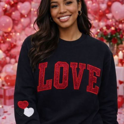 Customized LOVE Embroidered Sequined Appliqué Sweatshirt – Valentine's Day Gift